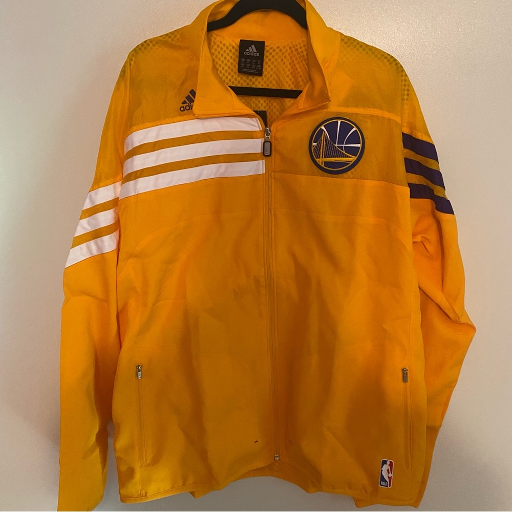 Men's ADIDAS XL NBA Golden State Warriors Yellow Warm Up Full Zip Jacket NEW NWT